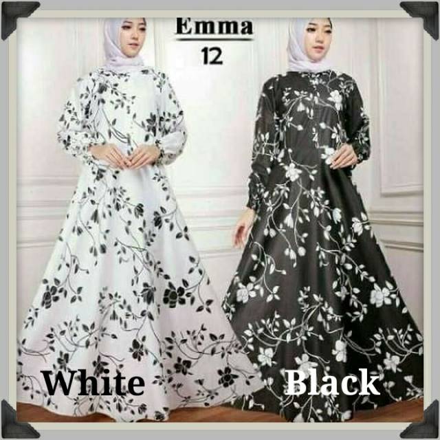 TERLARIS GAMIS MAXI EMMA Bahan katun motif Bunga Black/White