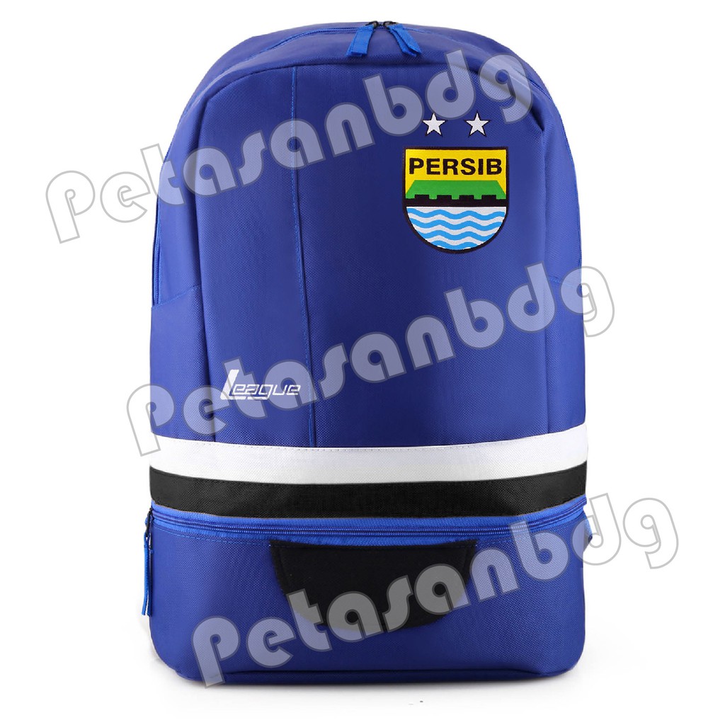 PTS -Tas Ransel Pria Persib Kotak Laptop Backpack - Blue + FREE Raincover