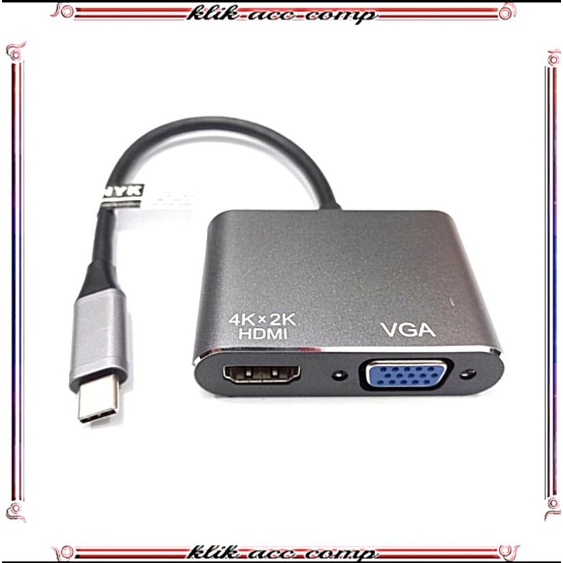 USB TYPE C To HDMI &amp; VGA Adapter 2IN1 Support 4K Type c to hdmi vga