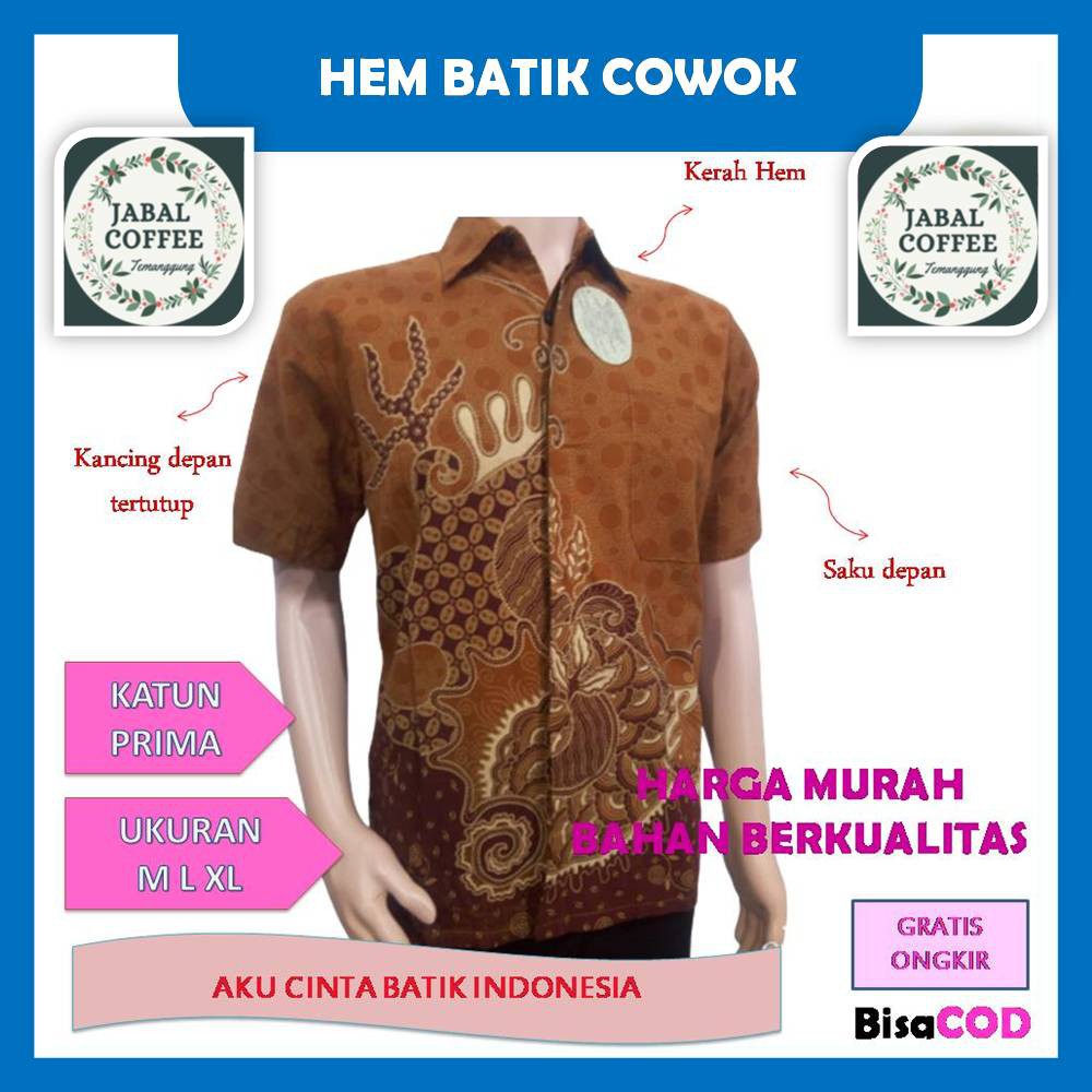 Atasan Batik Pria Dewasa M L XL XXL /Atasan Pendek Kemeja Hem Batik Pekalongan Katun Prima J17