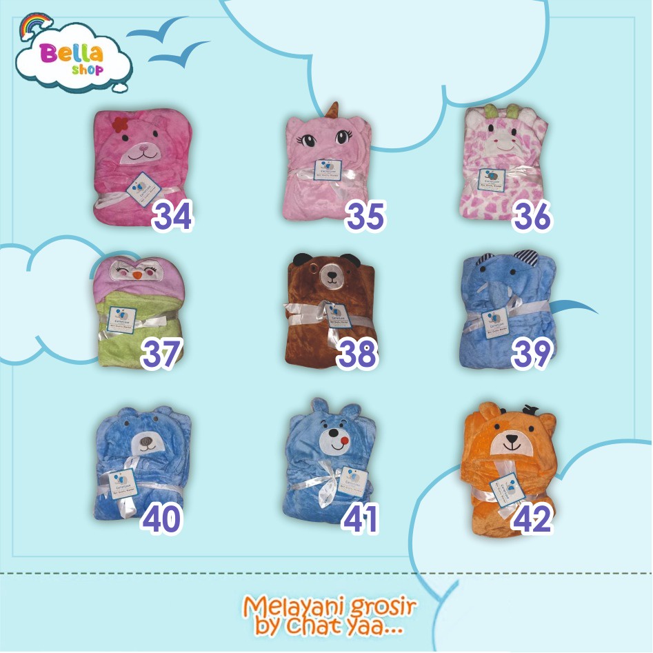 Selimut Bayi Blanket Baby Karakter Animal Topi  Just to you / Selimut Carter / Kolaco -BELLASHOP