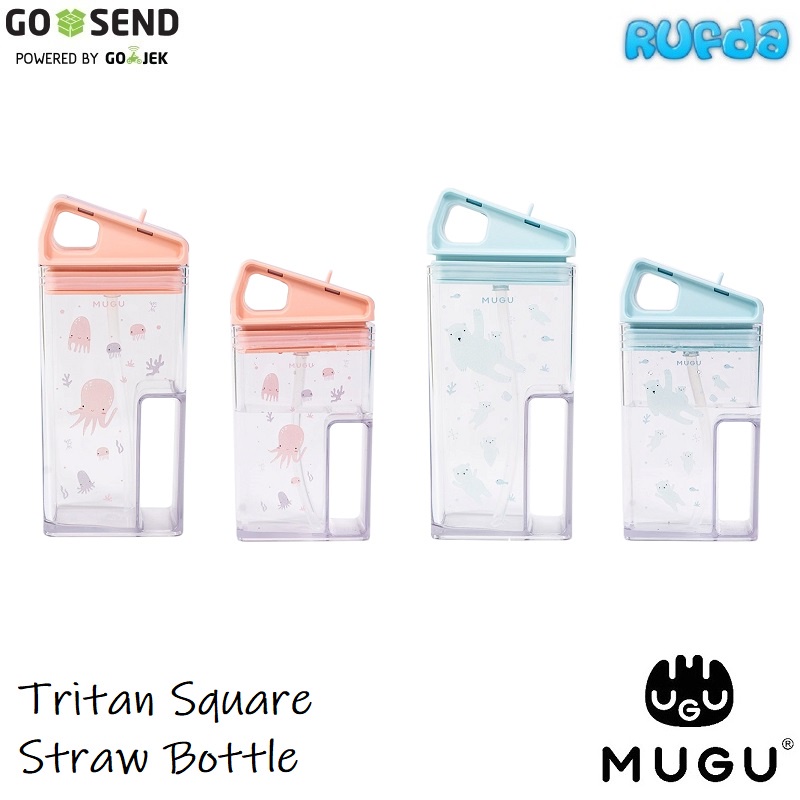 Mugu Tritan Square Straw Bottle Botol Minum Sedotan Bentuk Kotak