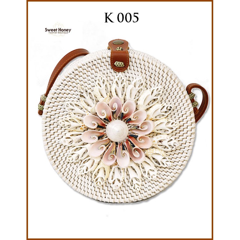 Sweet Honey ~ Grosir Tas Rotan Bulat Kerang Diameter 20cm [Bisa COD/Bayar di tempat]
