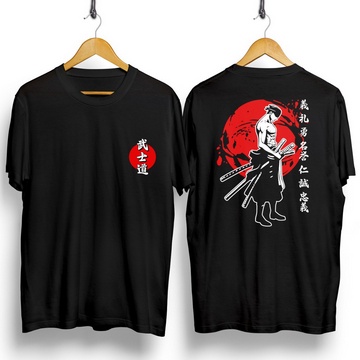 Fourfashion Kaos Pria Kaos Distro RORONOA ZORO LOGO KANJI Black CN919