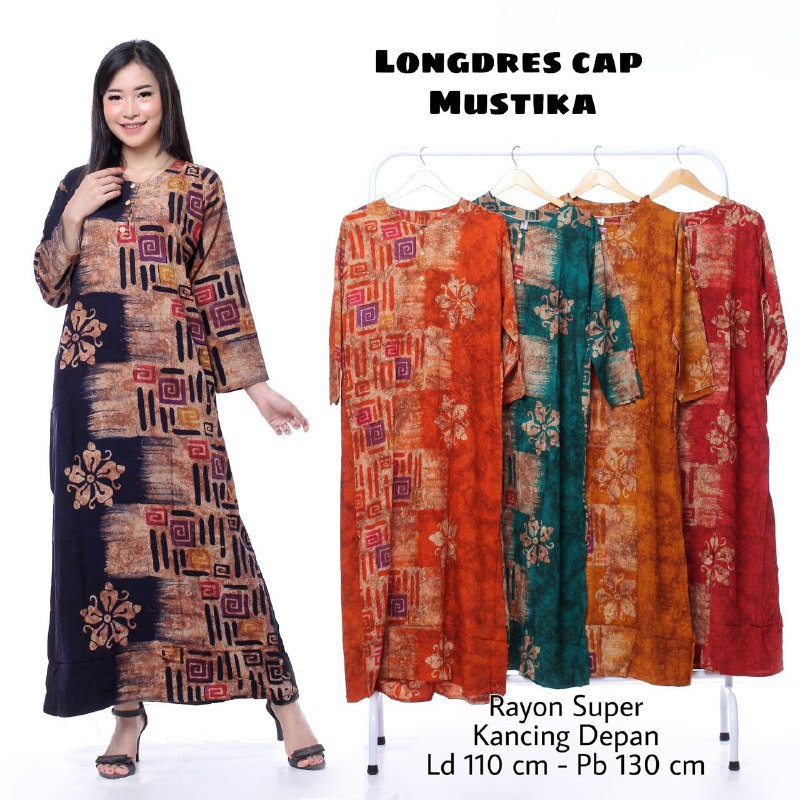 Longdres Wanita Cap Malaman Bahan Rayon Tebal Busui