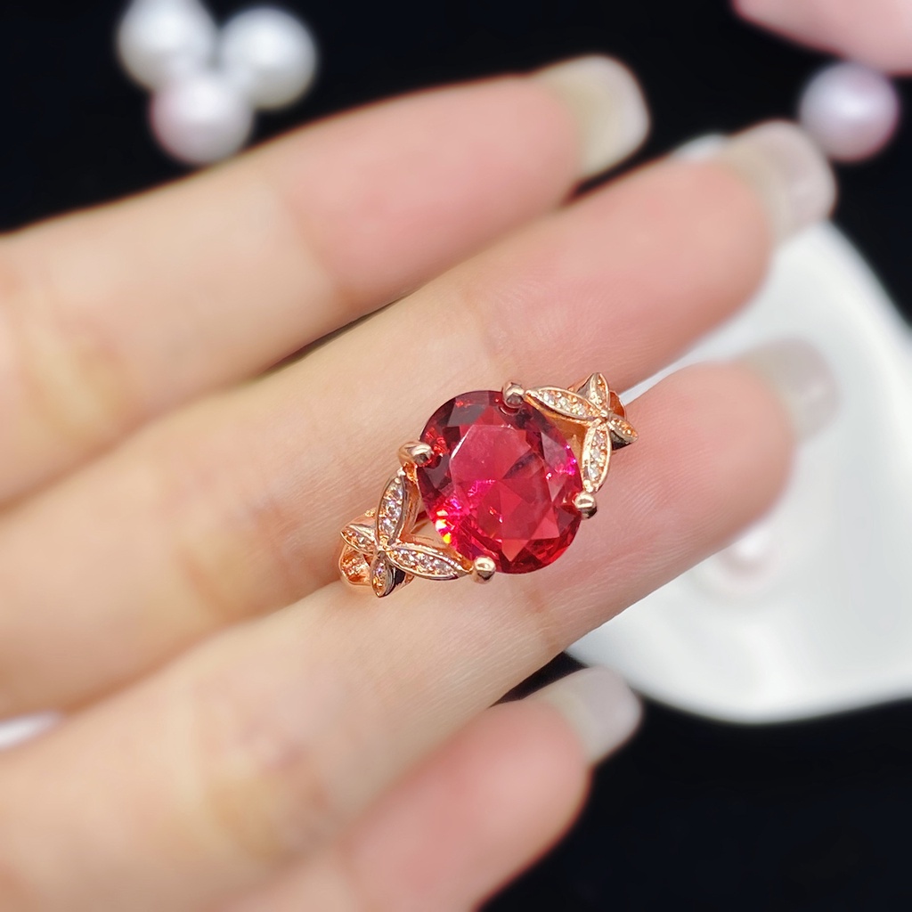 Kupu-kupu Ruby Mawar Emas Cincin Perak S925 Berlian Kristal Fashion Wanita Pernikahan Rings