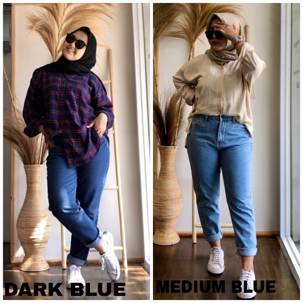 YAOSHI STORE - Celana Highwaist Boyfriend Jeans Wanita - HW Boyfriend Jeans Super Jumbo Size 35-40