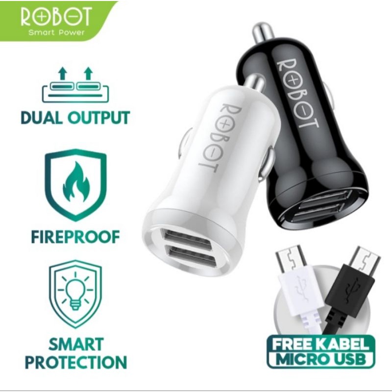 ROBOT RT-C07 Dual Output Usb Car Charger Mobil Free Kabel micro usb