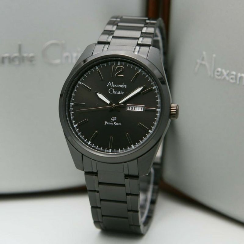 TERBARU JAM TANGAN ALEXANDRE CHRISTIE AC 1012 FULL BLACK PRIA COWOK ORIGINAL