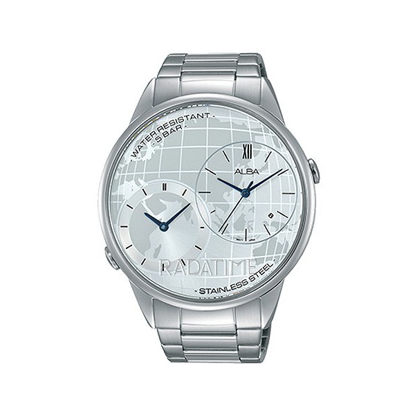 Alba Mens AZ9007X1 Jam Tangan Pria AZ9007 Silver Dual Time