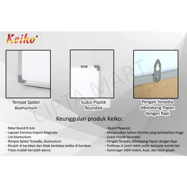 

Hemat Whiteboard Keiko 45 X 60Cm Free Spidol Murah