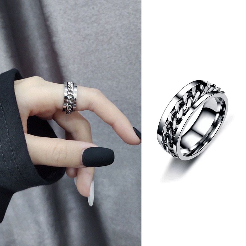 Cincin Pembuka Botol Model Rantai Spinner Bahan Stainless Steel Gaya Punk Untuk Pria Dan Wanita