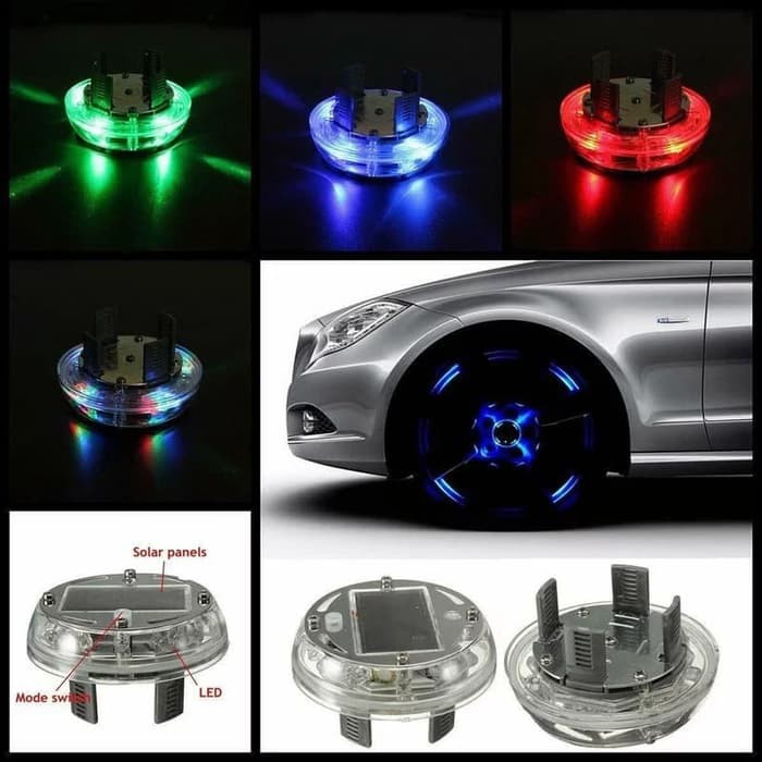Lampu Dekorasi LED RGB Mobil Cover Dop Velg Solar Panel 12 LED