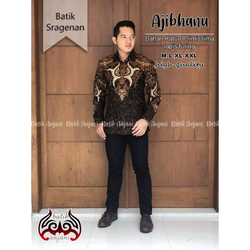 AJIBHANU Kemeja Batik Pria Dewasa Modern Premium Lengan Panjang Full Furing - Baju Hem Batik Solo Pria Cowok Kondangan Pesta Kerja