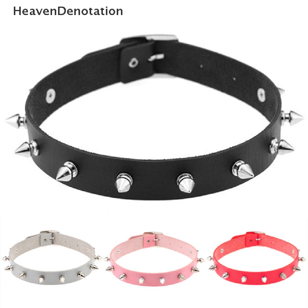 Kalung Choker Rantai Bahan Kulit Aksen Rivet Hati Gaya Punk Gothic Untuk Wanita