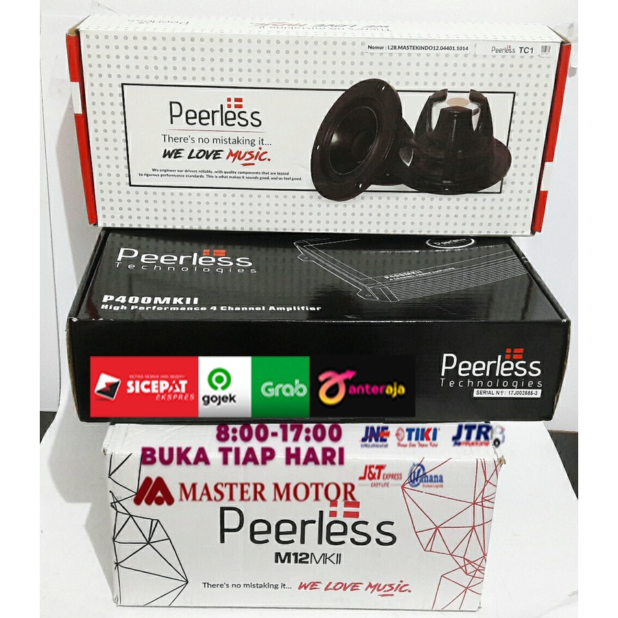 Paket Audio Mobil Peerless lengkap Speaker Split TC1 Power Amplifier 4 Channel Subwoofer 12 inch set