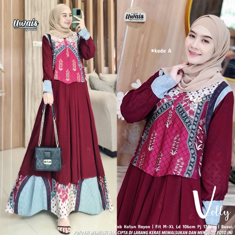 VELLY GAMIS RAYON ORI UWAIS / Maxy Uwais hijab clothing / Gamis uwais