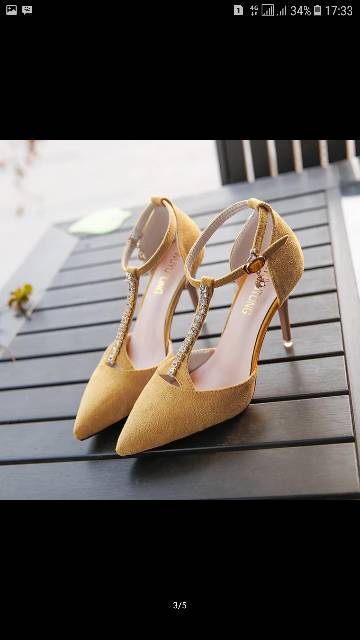 Senoritha Heels T Y Mote Multi strap Hijau Kuning Hitam BRYAN