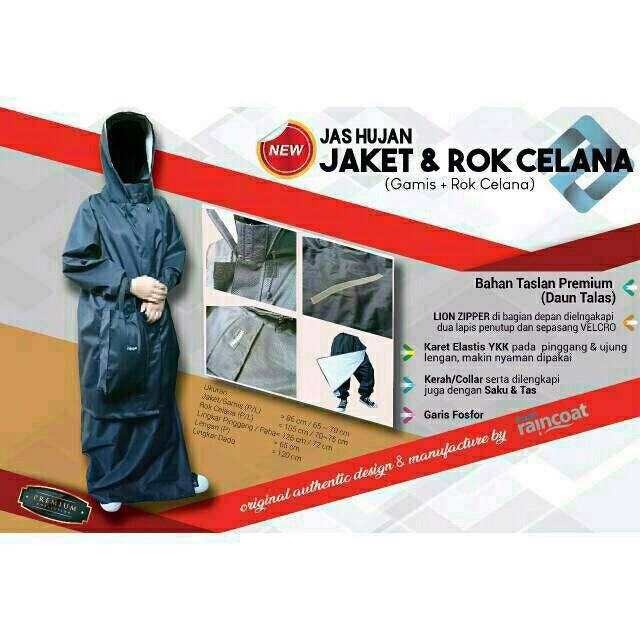 Jas Hujan Jaket dan Rok Celana Taslan Original Azzam Raincoat Tidak Mudah Basah