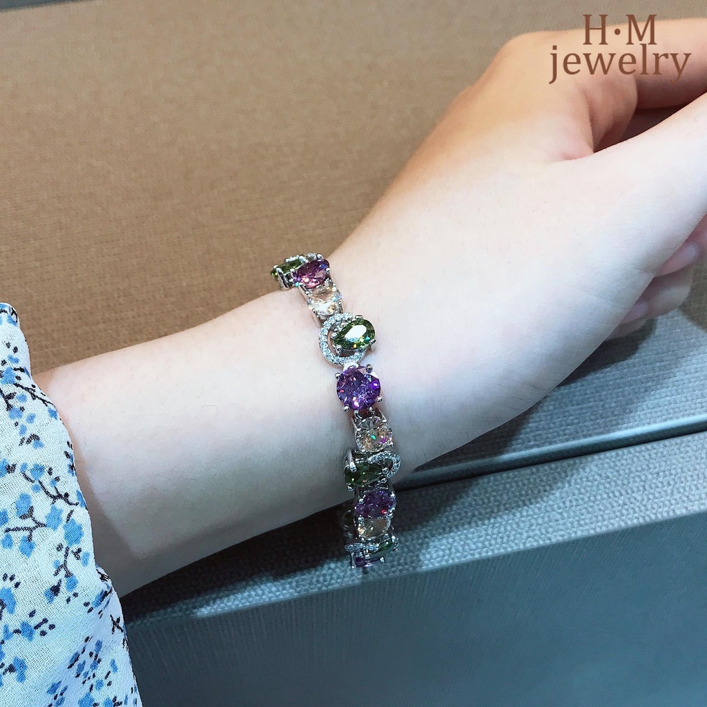 Gelang Tangan Batu Tourmaline Amethyst Olivine Warna-Warni Untuk Wanita