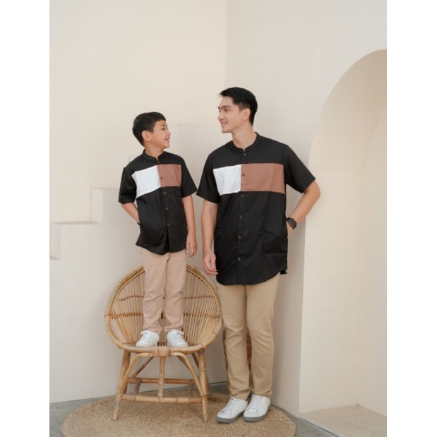 KOKO QOUPLE AYAH ANAK WARNA kombinasi warna hitam putih mocca UKURAN M L XL bahan toyobo BERKUALITAS