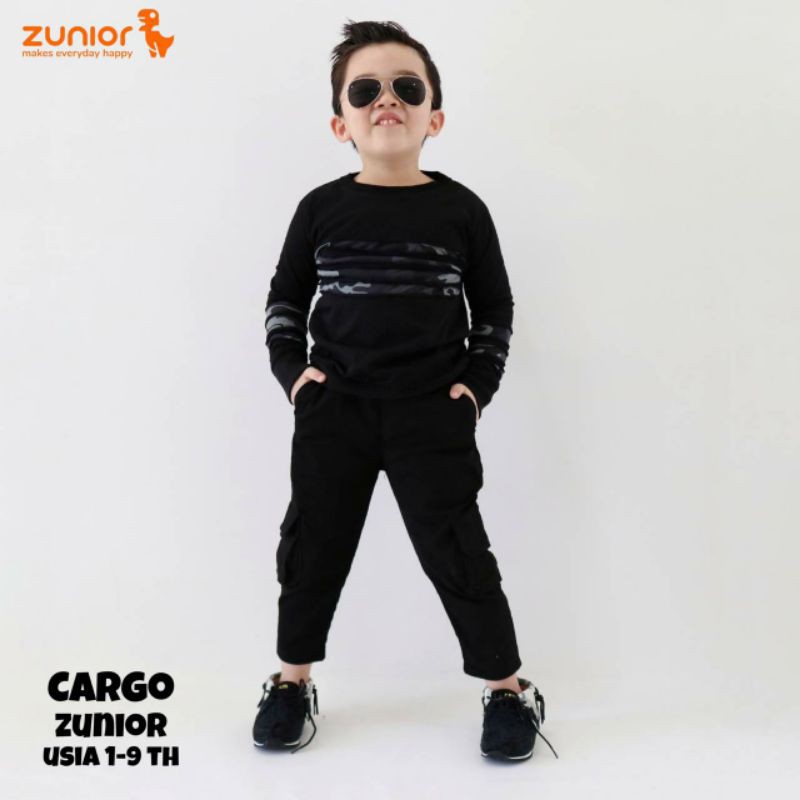 Celana Anak Cargo Anak Zunior Premium Hitam 1-12 Tahun
