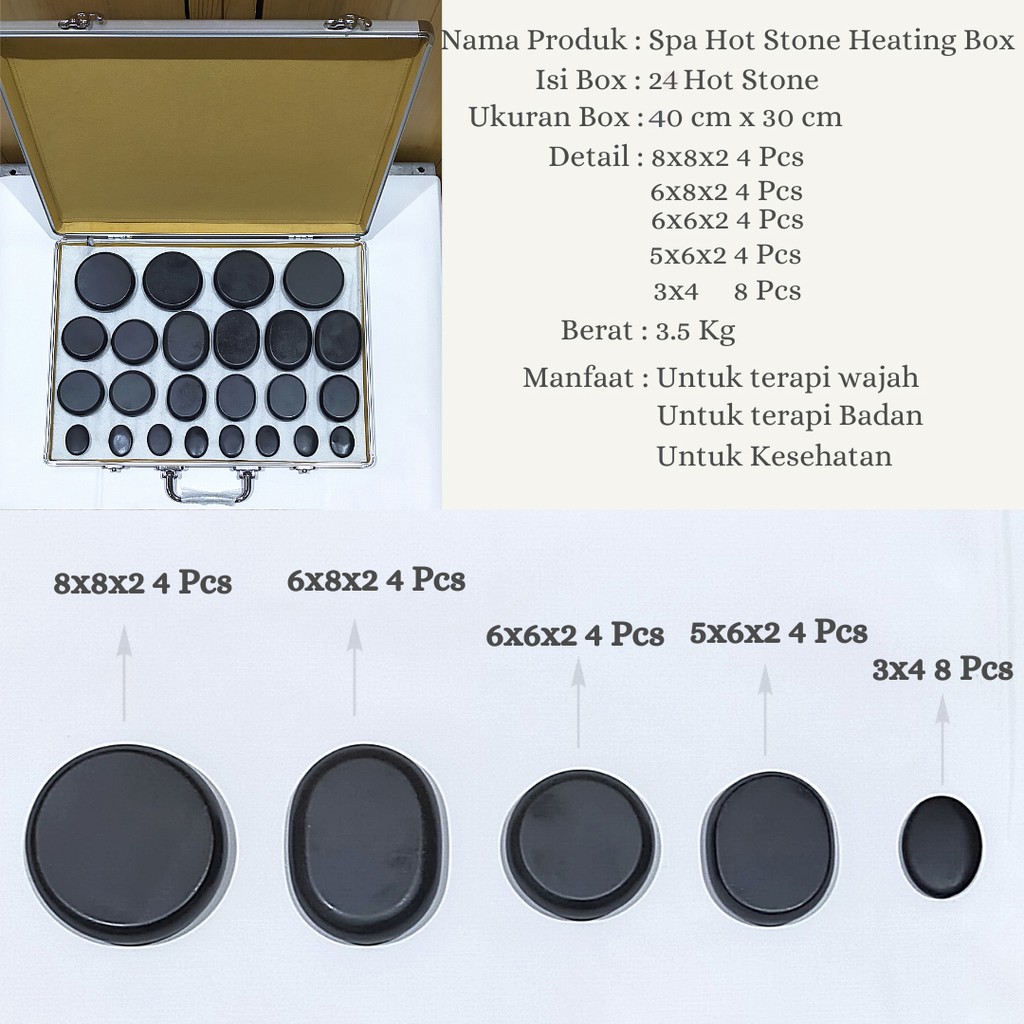 Hot Stone Massage 24 Pcs Plus Spa Hot Stone Heating Box ( Paket Box 3 ) | Hot Stone | Massage | Spa | Batu Terapi | Therapy