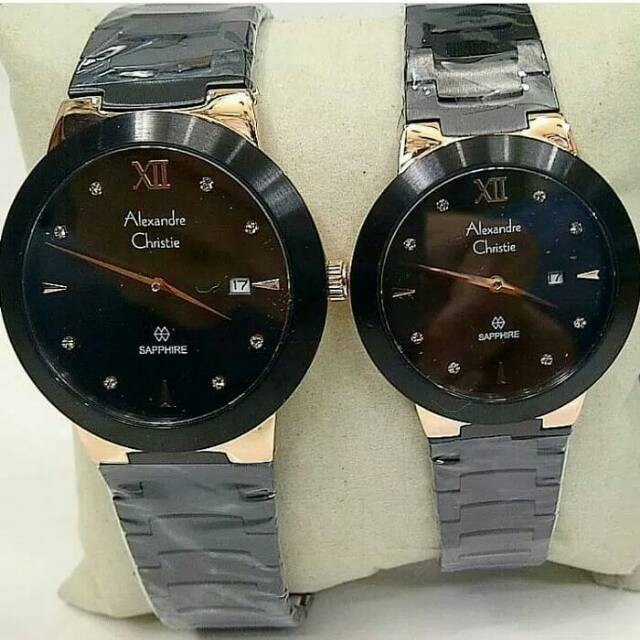 JAM TANGAN COUPLE ALEXANDRE CHRISTIE AC 8569 PASANGAN BLACK ROSEGOLD