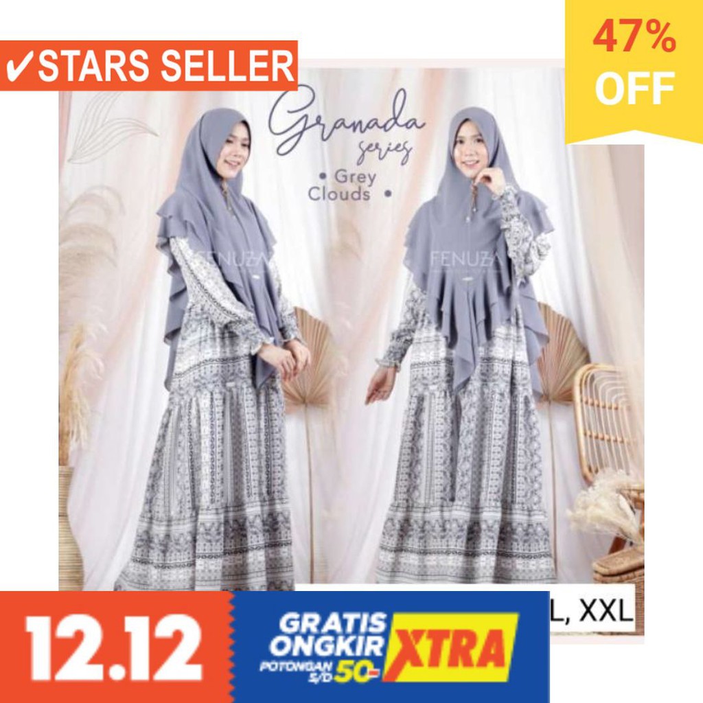 BAJU LEBARAN PAKAIAN MUSLIMAH SYARI BERGO BALOTELI / Gamis Motif Granada series by Fenuza