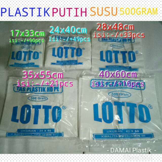 Kantong Plastik Kresek Lotto Putih SUSU Tebal 17 KECIL 24 TANGGUNG 28 BESAR 35 JUMBO 40 SUPER JUMBO