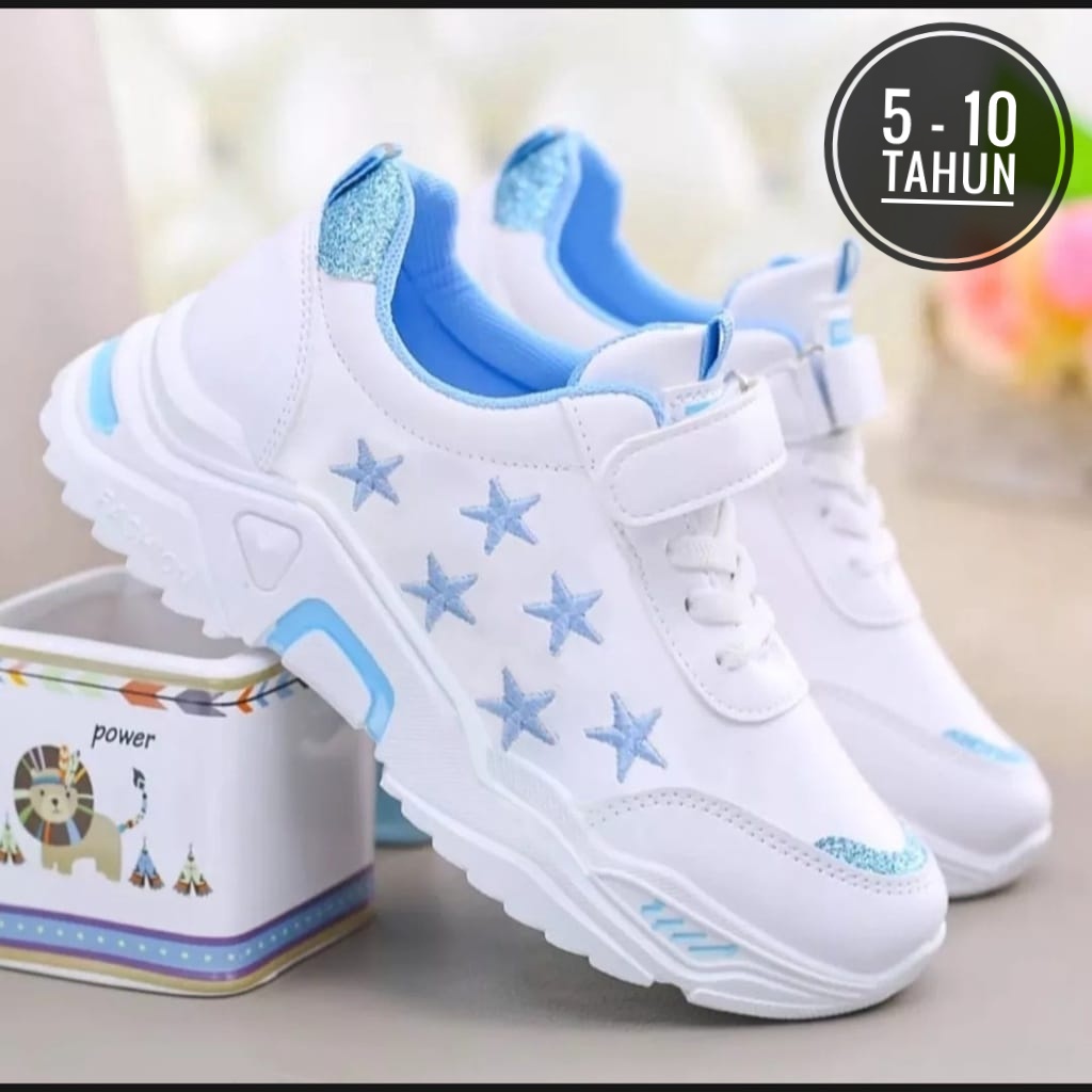 Sepatu Sneakers Anak Perempuan Motif Bintang Bintang Biru