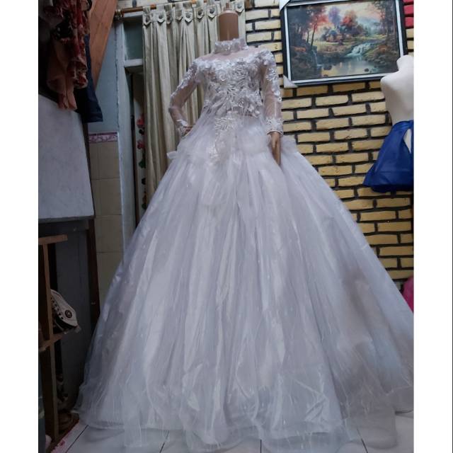 READY gaun pengantin akad putih ekor panjang