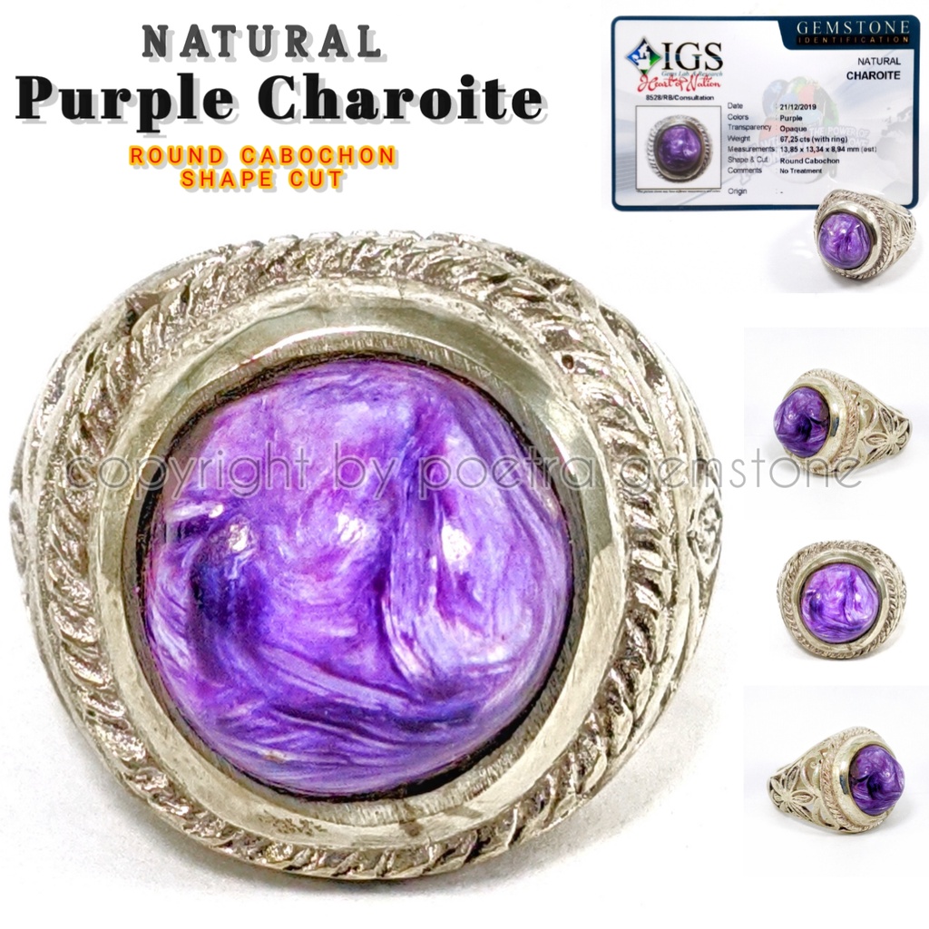 Naturan Batu Permata Purple Charoite Round Cabochon Include Memo