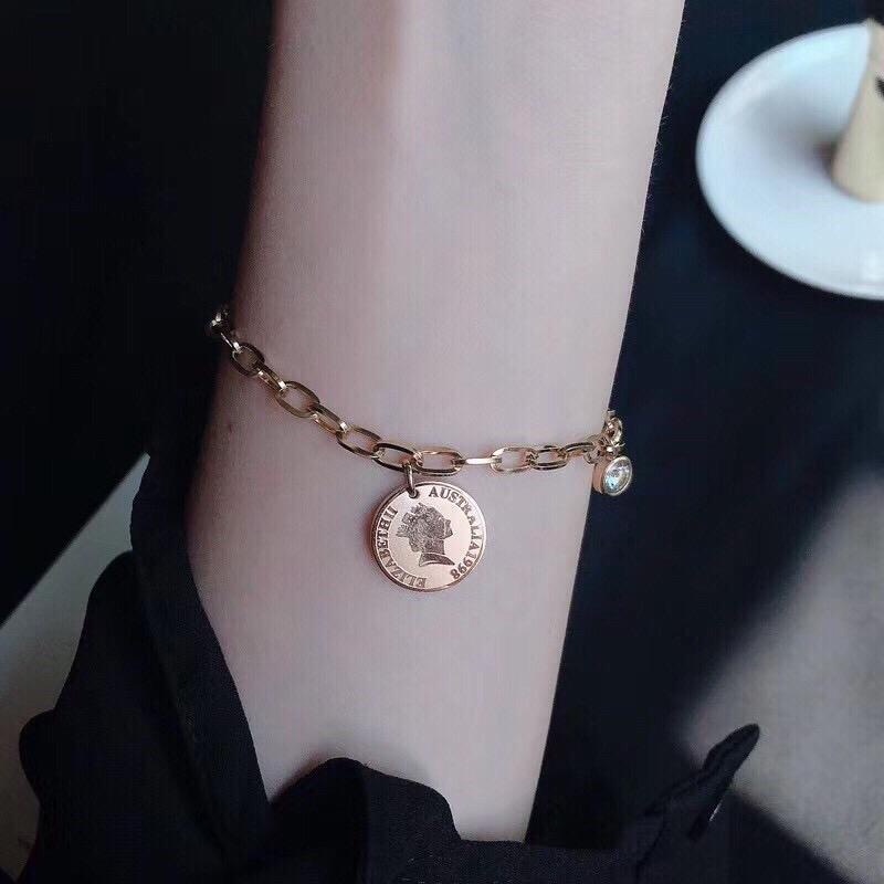 COD! gelang tangan titanium anti karat/ gelang tangan coin elizabeth import