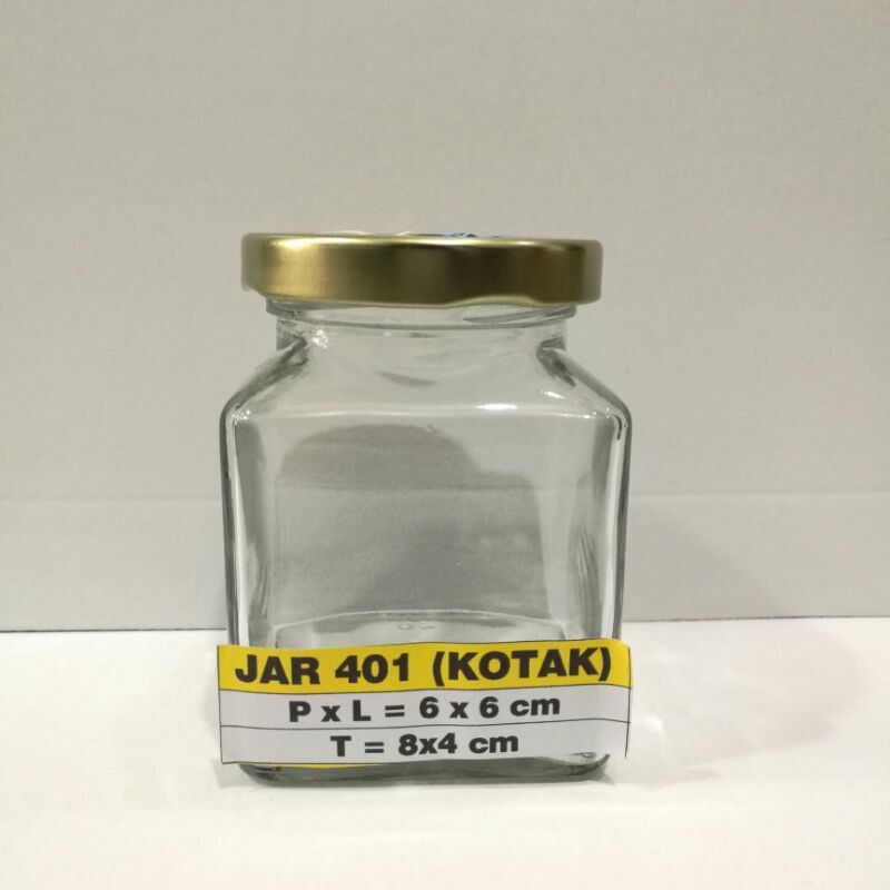 Jar kaca kotak tutup gold 401