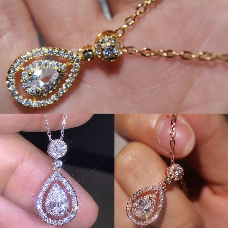 18K Gold Plated Imitation Diamond Necklace AAA Zircon Clavicle Chain Drop Pear Shaped Pendant Necklace Women Jewelry