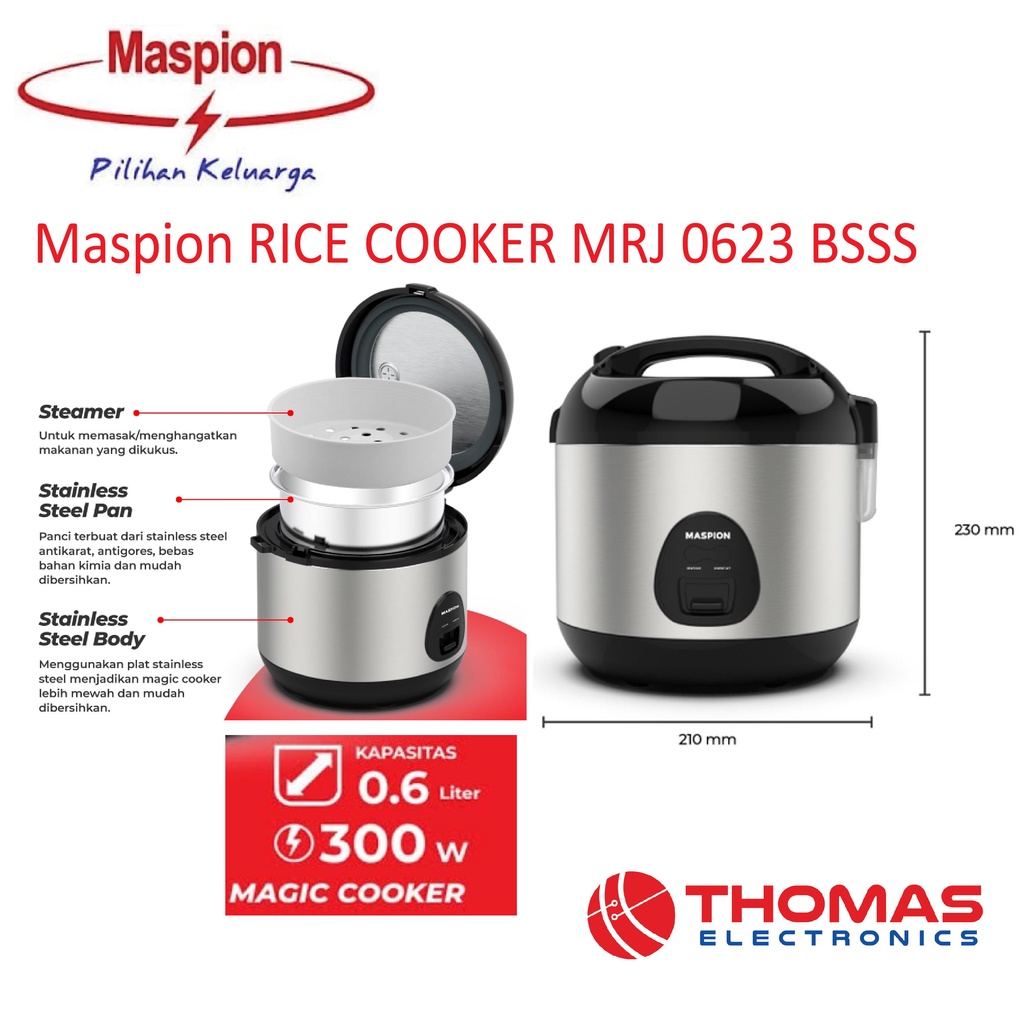 Maspion RICE COOKER MRJ 0623 BSSS Magic Com 0.6 liter MRJ0623 BSSS GARANSI RESMI