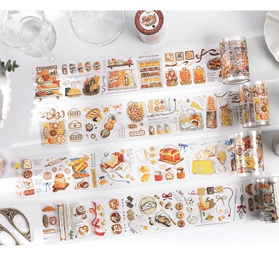 

[SAMPLE] PET tape | masking tape | scrapbook | planner | selotip bullet journal / bujo (glossy & waterproof) - bread & bakery (bukan washi tape)