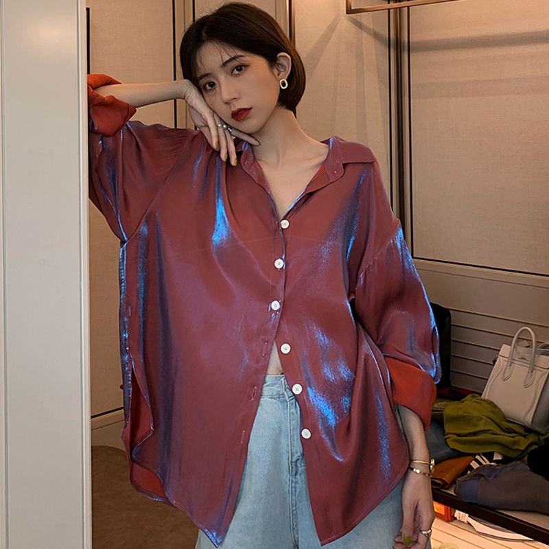 【impor】 Blouse wanita organza Niche retro gaya Hong Kong  mid-length longgar