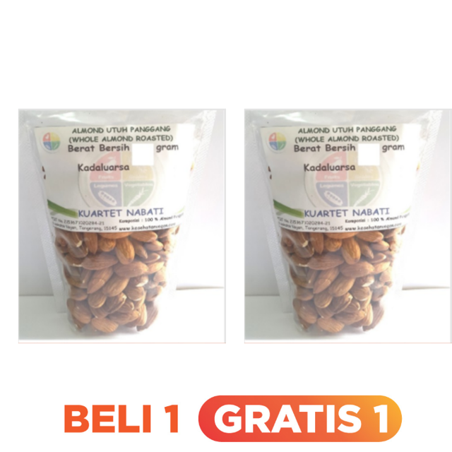 

250gr Buy 1 Get 1 Free Roasted Almond Premium - Utuh - Oven - Panggang - Size Besar 27-30 - SIAP MAKAN