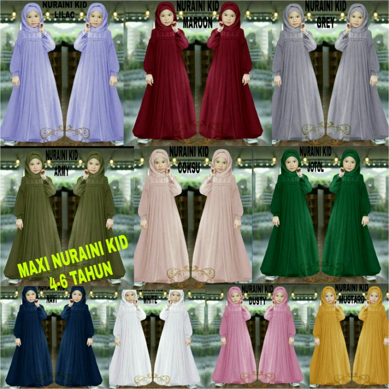 BISA COD√MAXI NURAINI KID/GAMIS  MUSLIM ANAK/DRESS ANAK MUSLIMAH/KOMBINASI TILE/UNTUK UMUR 4-6 TAHUN