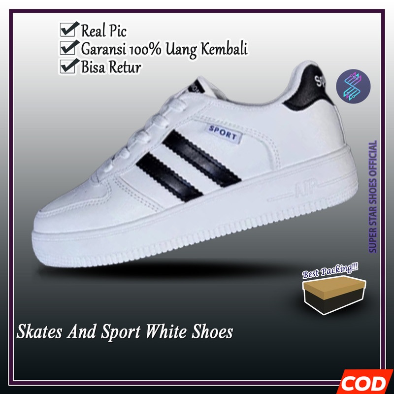 Sepatu Pria / Sepatu Sneakers Pria Wanita / Sneakers Wanita Fashion SPORTY GARIS Import Putih Keren 