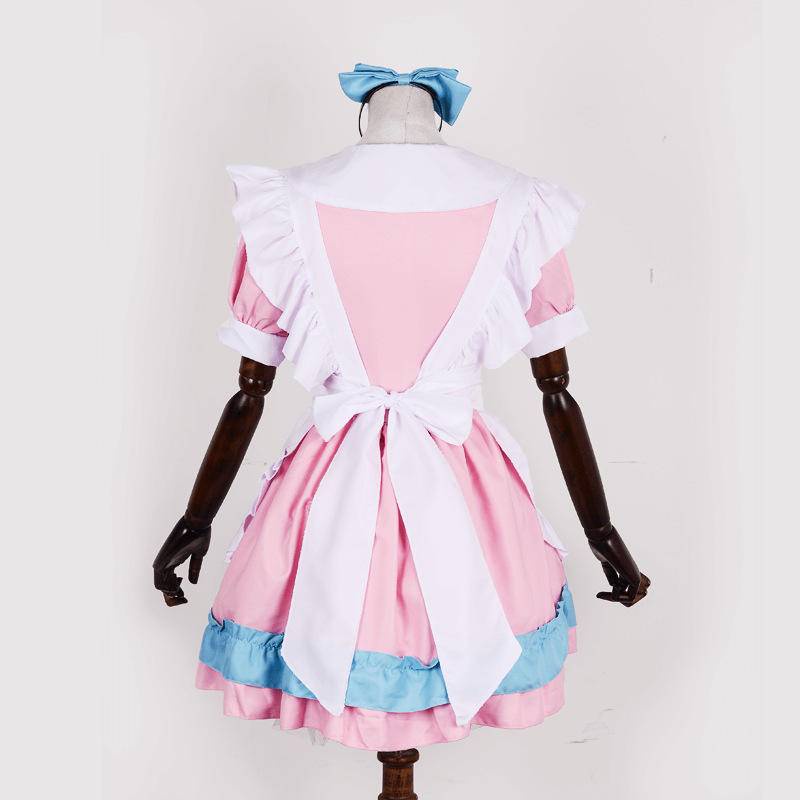 【Wetrose】Girl Super Cute Big Bow Lolita Maid Outfit Pink Blue Maid Costume Dress Set for Cosplay Cafe Wanita Pembantu