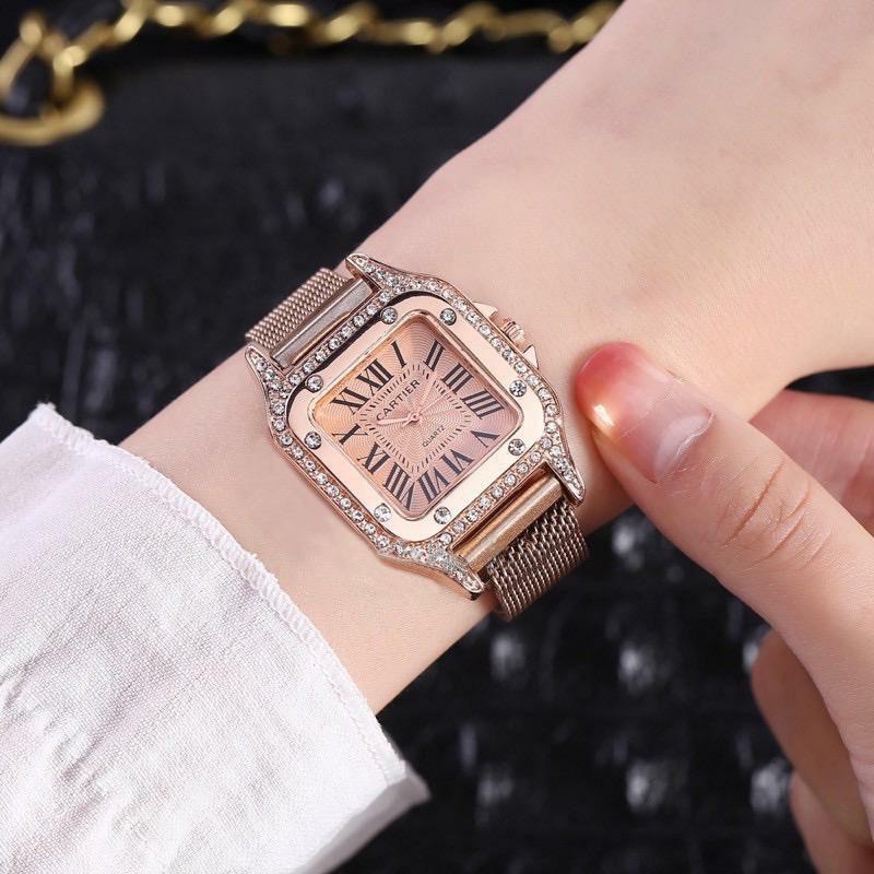 (SS) JAM TANGAN WANITA SEGI DIAMOND ANALOG CASUAL RANTAI MAGNETIK MURAH CT-175