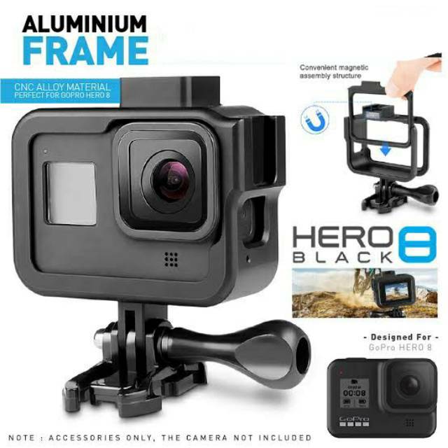 GoPro HERO 8 Black ALUMINIUM CASE Metal Casing with Hot Shoe MIC LED