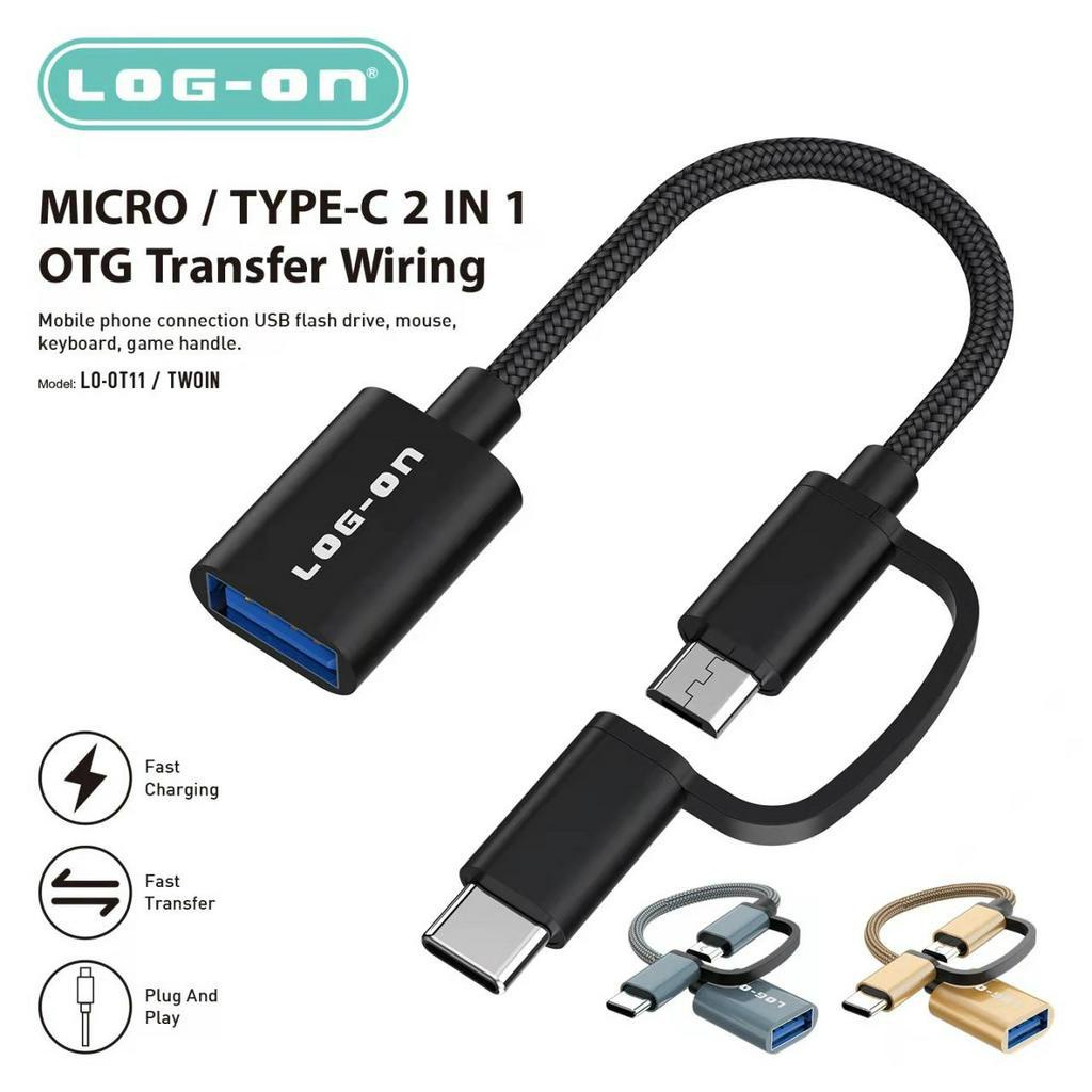 LOG ON OTG KABEL 2 IN 1  TYPE C DAN MICRO TO USB A LO-OT11