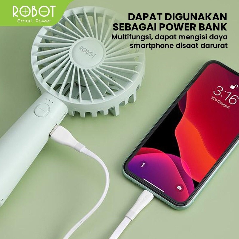 ROBOT RT-BFS1 2000mAh Handled Portable &amp; Rechargeable USB Mini Fan - Garansi Resmi 1 Tahun