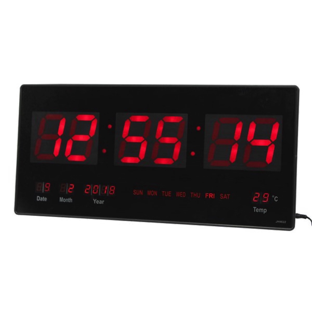 Jam Dinding Digital LED Merah Ukuran Besar 45 X 21.5 Cm Colok Listrik