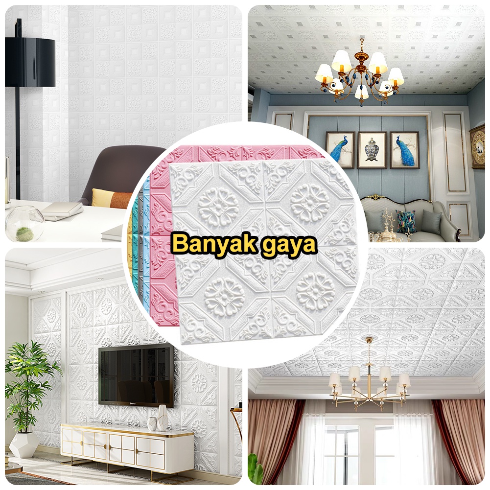 Emboss Wallpaper Dinding 3D Ceiling Ruang Tamu Kamar Tidur Dekor Foam Walpaper Sticker