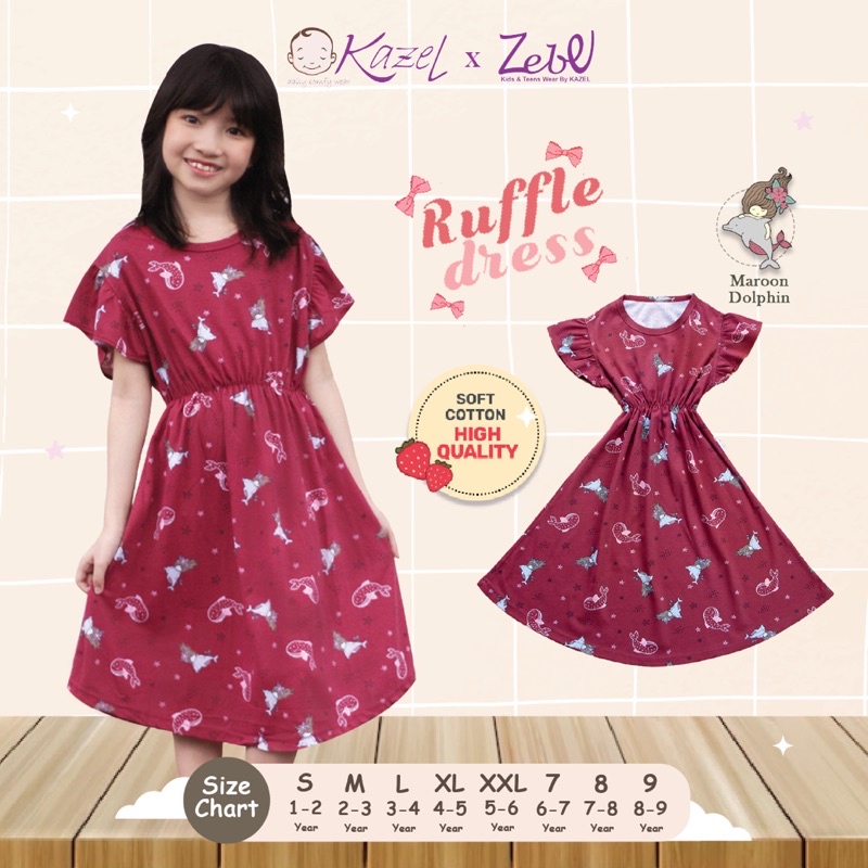 Kazel  x Zebe Ruffle Dress Motif - Dress Anak